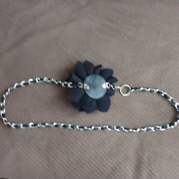❤️CAMELLIA Black Leather Silver Chain Belt 38\